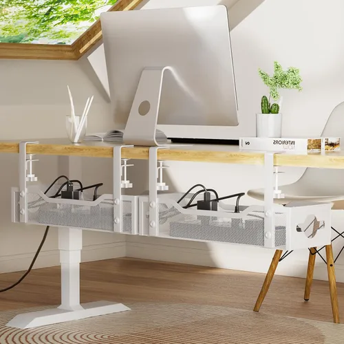 Miniatura 10 de Bandeja de organización de cables para debajo del escritorio, sin taladros, organización de cables de malla metálica debajo del escritorio