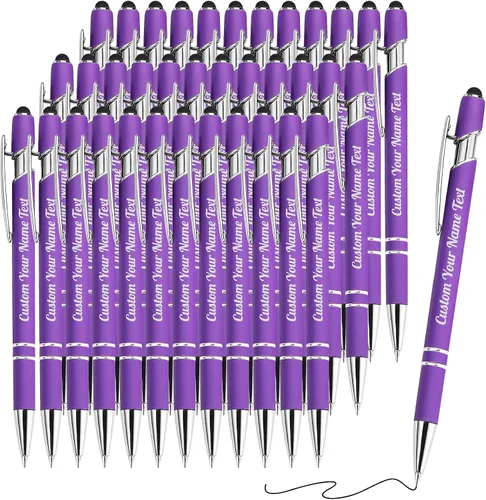 Miniatura 98 de 12 bolígrafos personalizados a granel con grabado sin nombre, bolígrafos personalizados con lápiz capacitivo, logotipo de mensaje de texto grabado