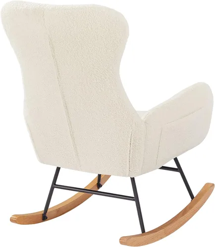 Miniatura 8 de Olela Mecedora de tela de peluche, asiento acolchado con respaldo alto y reposabrazos, silla decorativa de lana de cordero, sofá individual