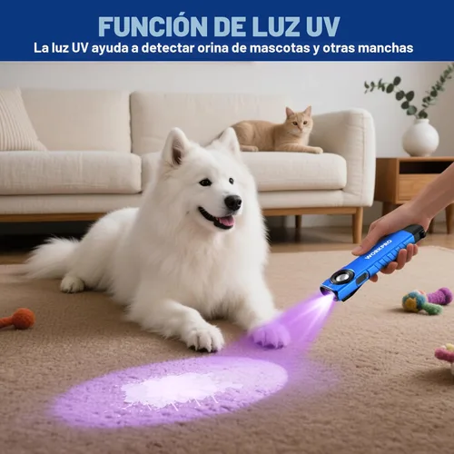 Miniatura 8 de WORKPRO linterna recargable de trabajo, linterna de bolsillo plana de 600 lúmenes con luz UV, base magnética y clip, linterna LED EDC delgada