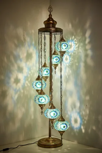 Miniatura 10 de DEMMEX - Lámpara de pie con mosaico marroquí turco de 7 globos grandes, lámpara de pie bohemia con mosaico Tiffany con enchufe y enchufe