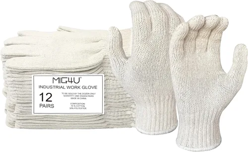 MIG4U 12 pares de guantes de trabajo, guantes de cuerda de algodón para trabajo de seguridad, forro de guante, protector de manos, protección contra