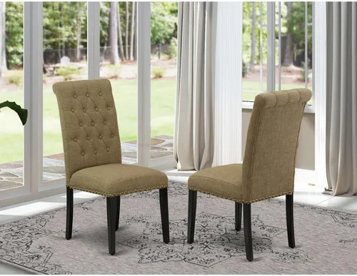 Miniatura 2 de East West Furniture BRP1T17 Bremond Parson - Juego de 2 sillas acolchadas de tela de lino color sable ligero con ribete de clavos, color negro