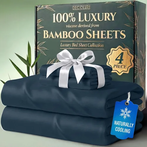Miniatura 38 de DECOLURE Juego de sábanas 100% viscosa derivada de bambú, tamaño individual, sábanas de lujo de 4 piezas de enfriamiento natural, juego de cama