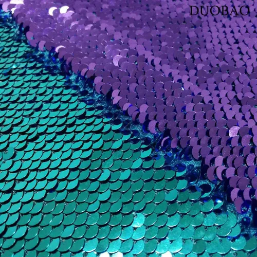 Miniatura 8 de DUOBAO Tela de Lentejuelas Reversibles con Efecto Flip - 0.5 Yarda de Lentejuelas de Sirena de Morado a Dorado, Material de Costura Brillante DIY
