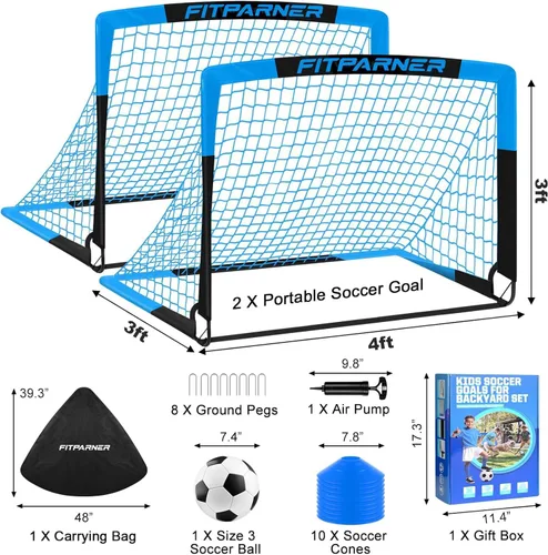Miniatura 2 de Juego de 2 redes de fútbol portátiles con pelota, conos, kit completo de equipo de entrenamiento para niños pequeños, jóvenes, niños de 3 a 14 años