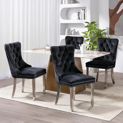 Miniatura 119 de SoarFlash Juego de 4 sillas de comedor de terciopelo, silla lateral de respaldo alto, silla lateral tapizada moderna de alta gama con capitoné