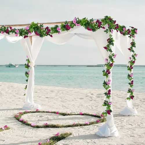 Miniatura 7 de Floweroyal Paquete de 2 guirnaldas de flores artificiales de 15.8 pies, flores de seda falsas de hiedra rosa para colgar en el arco de boda, fiesta