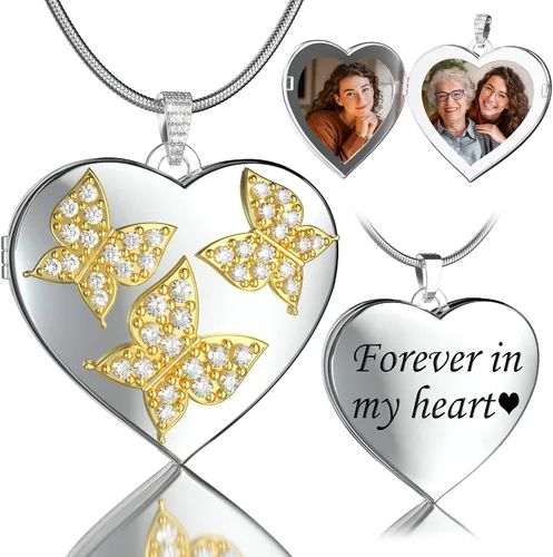 Fanery sue Collar personalizado con medallón de corazón de mariposa, collares personalizados para mujer, regalos personalizados con foto y texto