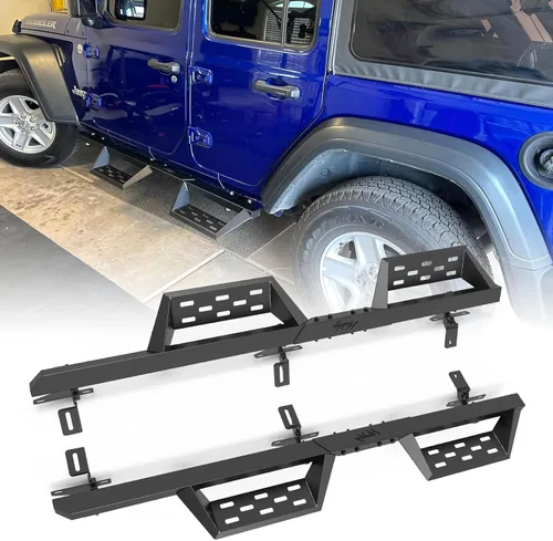 Estribos laterales compatible con Jeep 2018-2025 Wrangler JL JLU Unlimited 4 puertas, solo 4 puertas, color negro mate con recubrimiento en polvo de