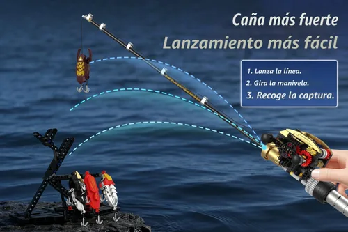 Miniatura 5 de Juguete de bloques de construcción de caña de pescar, compatible con caña de pescar LEGO, juego de construcción de caña de pescar mecánica STEM