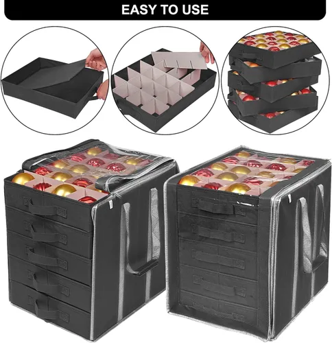 Miniatura 3 de ProPik Cajas de Almacenamiento de Adornos Navideños con Divisores - 5 Bandejas Separadas - Soporte para Adornos - Mantiene 100 Adornos Navideños