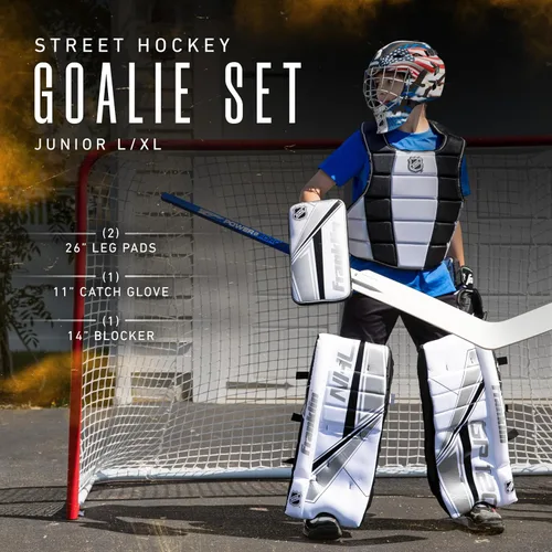 Miniatura 2 de Franklin Sports NHL Kids - Juego de almohadillas de portero de hockey callejero para niños, equipo de entrenamiento de hockey para niños, incluye