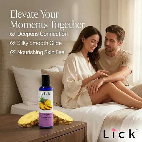 Miniatura 7 de Lick Aceite de masaje con sabor a piña, aceite de masaje comestible dulce tropical con vitamina E, deslizamiento suave y seguro para el cuerpo