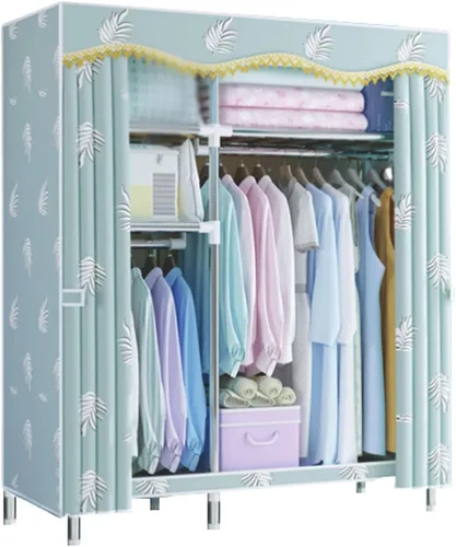 Miniatura 12 de large closets Portable Wardrobe Closet with Pattern Cloth Cover Wardrobe Closet Steel Rack Closet for Clothes Saves Space Storage Closet Space-saving