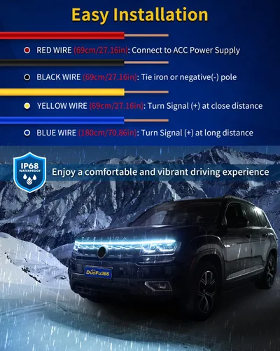 Miniatura 5 de Tira de luz LED para capó exterior del coche, kit de arranque de haz de luz con escaneo dinámico de doble color, luces de señal de giro secuenciales