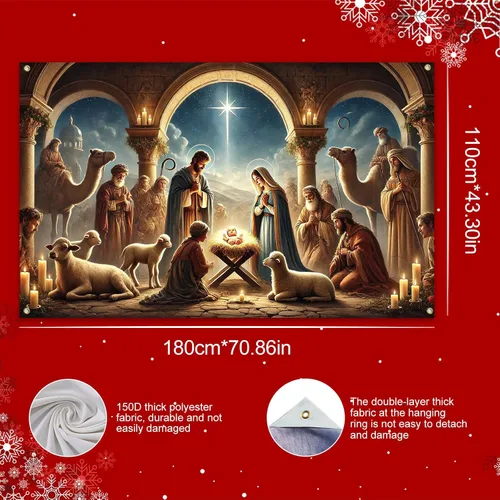 Miniatura 3 de BlissYard Pancarta de Escena de la Natividad 71x43 Pulgadas Pancarta de Escena del Pesebre de Noche Santa Fondo Religioso Cristiano para Iglesia