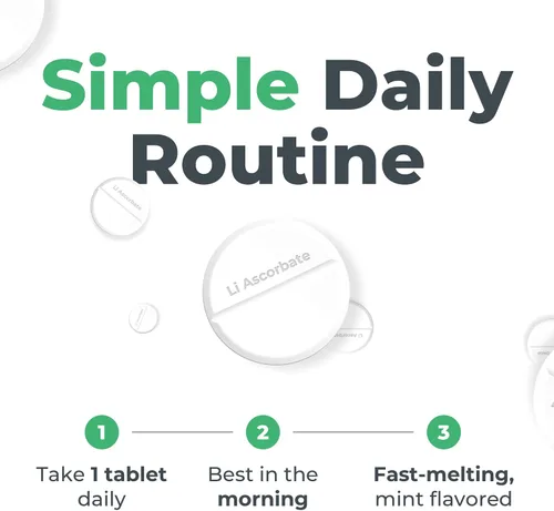 Miniatura 7 de Suplemento de litio de baja dosis de 1 mg - Calma y enfoque sin somnolencia - Tabletas de ascorbato de litio de disolución rápida con vitamina C