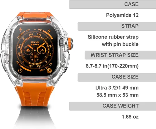 Miniatura 3 de Funda y correa resistentes de diseño translúcido compatible con Apple Watch Ultra 3/2/1 de 1.732 pulgadas, lujosa, transparente, militar, protector