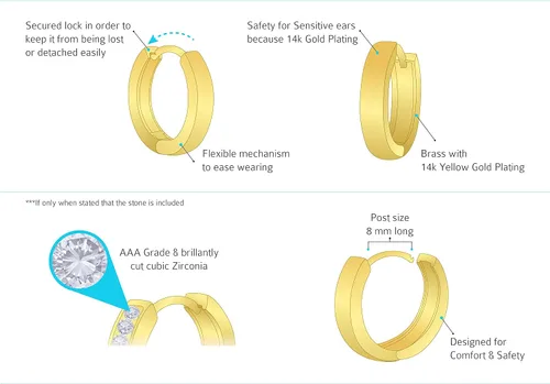 Miniatura 4 de 14k Gold Plated Brass Birth Month Cubic Zirconia Flower Baby Hoop Huggie Baby Girls Earrings