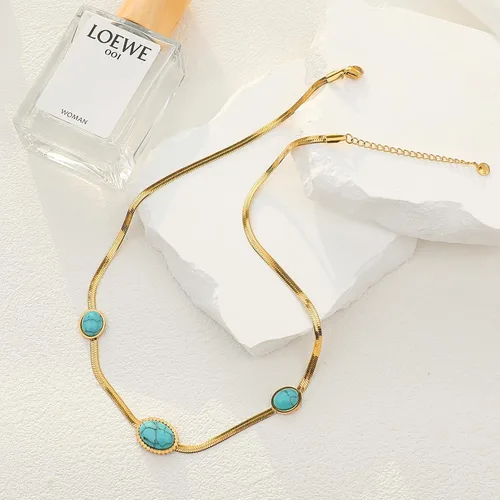 Miniatura 5 de Fannifen - Collares para mujer, cadena de espiga turquesa chapada en oro de 18 quilates, colgante ajustable para mujer, collar para niñas