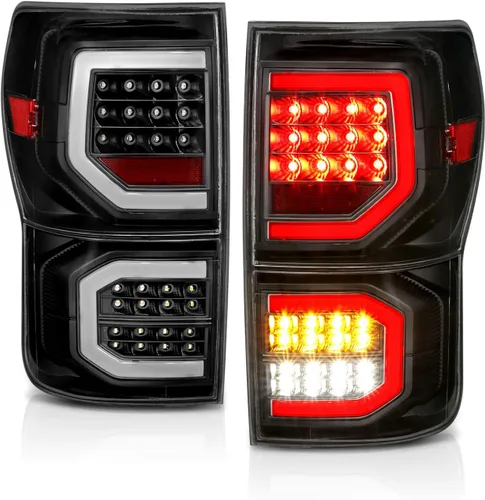 Miniatura 3 de AmeriLite para camioneta Toyota Tundra 2007-2013, cristal negro [Full LED] Faros traseros dobles tipo C de tubo de repuesto, lámpara de freno, par