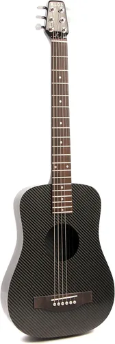 KLOS - Guitarra acústica de fibra de carbono duradera, color negro con bolsa de concierto, correa, cejilla y más