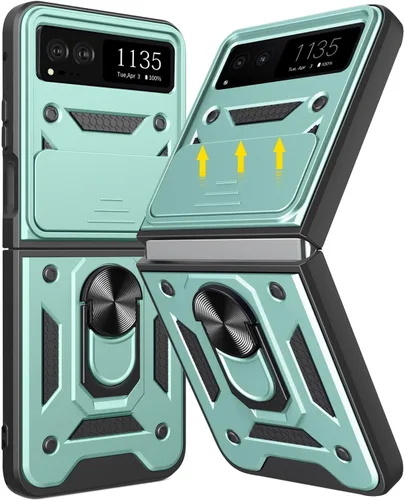 Miniatura 15 de Funda para Motorola Razr 2023 con cubierta de cámara y soporte, protección de lente deslizante + soporte de anillo giratorio de 360°, resistente a