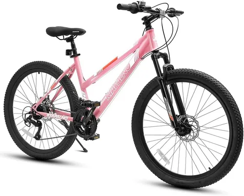 Ecarpat 24/26 Inch Mountain Bike for Women Girls, 21-Speed Mountain Bicycle with Disc/V-Brakes and Front Fork Suspension, Carbon Steel Frame MTB Bike