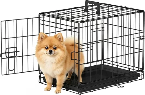 Miniatura 8 de FDW Jaula para perros con doble puerta, jaula plegable de alambre de metal de 36 pulgadas con bandeja extraíble y panel divisor, jaula para mascotas