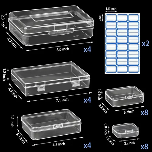 Miniatura 2 de Paquete de 7 mini recipientes de plástico rectangulares de varios tamaños, cajas de almacenamiento de plástico transparente con tapas con bisagras