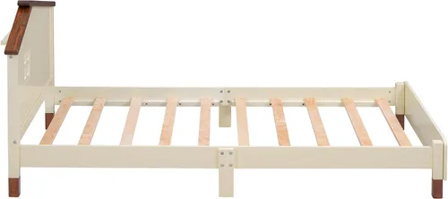 Miniatura 6 de Cama de plataforma de madera de tamaño individual con cabecera en forma de casa, soporte de listones de madera, para dormitorio de niños, niñas