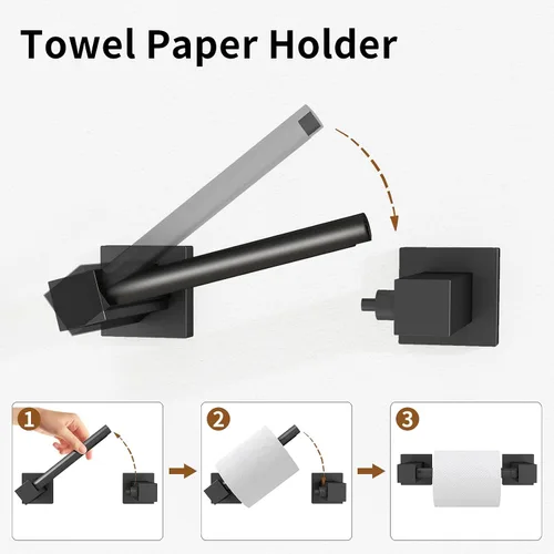 Miniatura 3 de Juego de 4 accesorios de baño negro mate, juego de toallas de baño de 16 pulgadas con soporte para papel higiénico, toalleros de acero inoxidable