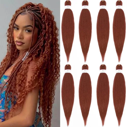 Miniatura 40 de BEFUNNY Cabello para Trenzar, Cabello para Trenzar Pre-Estirado, 24 Pulgadas 8 Paquetes Cabello Preestirado Ombré para Trenzas de Caja de Crochet