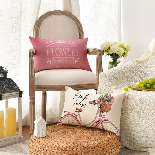 Miniatura 3 de AVOIN colorlife Hello Love - Juego de 4 fundas de almohada para bicicleta, diseño de tulipanes rosados, 16 x 16 pulgadas, diseño de flores