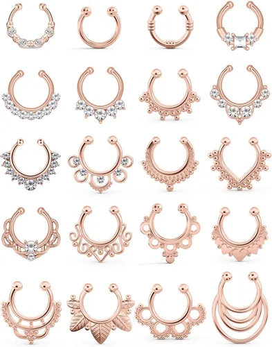Miniatura 9 de SCERRING Aros falsos para tabique nasal, circonita cúbica transparente, no perforada, gancho para nariz, septum, piercing para el cuerpo, joyería