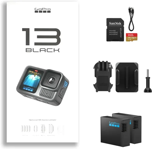 GoPro HERO13 Black - Cámara de acción impermeable | 27 MP, video ultra HD de 5.3K60, compatible con lentes de la serie HB con batería Li-Ion Enduro