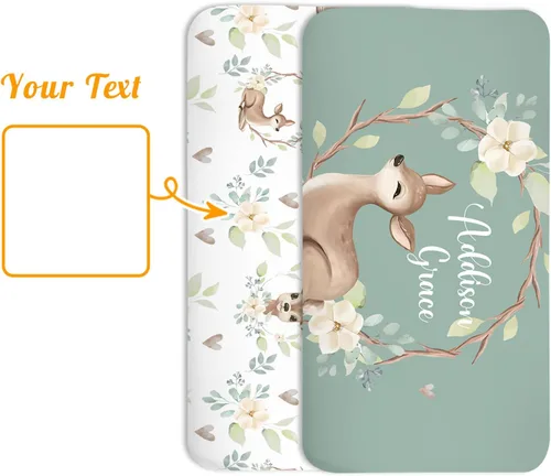 Miniatura 8 de Sábanas verdes personalizadas para cuna, sábana bajera ajustable de bebé con nombre personalizado para funda de colchón de cuna estándar, paquete