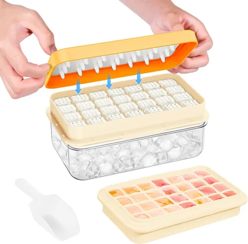 Bandeja para cubitos de hielo con tapa y contenedor, 28 moldes para cubitos de hielo, bandejas de hielo para congelador, molde de bandeja para