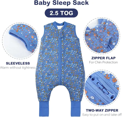 Miniatura 6 de Mosebears Cotton Toddler Sleep Sack with Feet 2.5 TOG Ultra Soft Toddler Sleeping Sack Baby Sleep Bag Walker Wearable Blanket