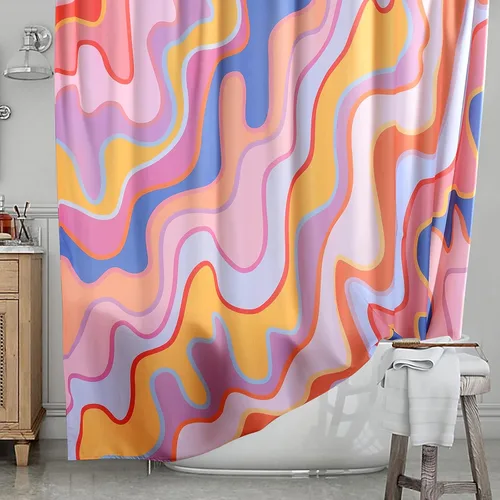 YoKii Cortina de ducha de arte abstracto vintage, 36 pulgadas, coloridas rayas geométricas de rayas geométricas de tela para baño, decoración