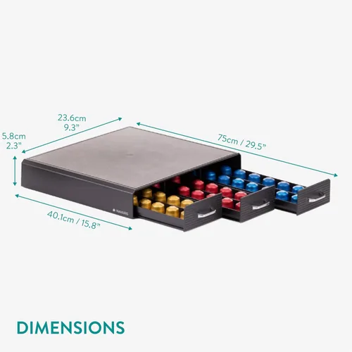 Miniatura 2 de Navaris Cajón Organizador de Cápsulas de Café - Bandeja Organizadora de 50 Cápsulas - Contenedor de Sobremesa - Compatible con Tamaños Estándar