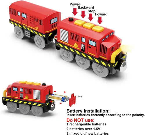 Miniatura 3 de Juguete de tren de locomotora a batería para pista de madera, camión de bomberos motorizado con luz y sonido, ajuste para tren Brio, regalo