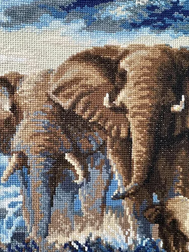 Miniatura 4 de RIOLIS 1144 - Elefantes en la Sabana - Kit de Punto de Cruz Contado 15¾" x 11¾" Zweigart 14 qt Lino AIDA 20