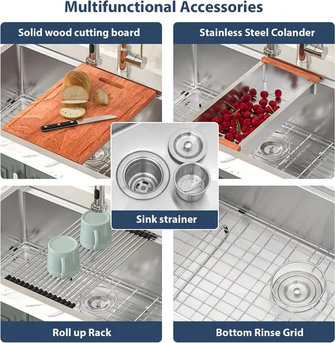 Miniatura 3 de Lordear - Fregadero de cocina encajado de 33 pulgadas con estación de trabajo, de 33 x 22 pulgadas, con una sola cubeta, de acero inoxidable
