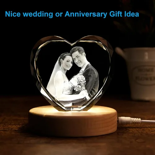Miniatura 4 de Foto de cristal 3D, foto 3D personalizada en forma de corazón, regalos personalizados para ella, él, cumpleaños, aniversario, Navidad, corazón