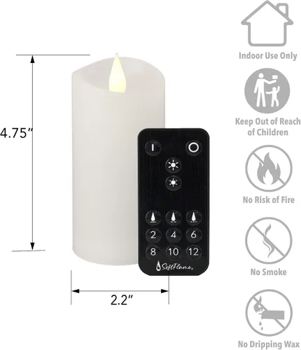 Miniatura 4 de Juego de velas sin llama Softflame - 5,7 cm x 10,7 cm, blanco, set de 2 - Vela de pilar con llama parpadeante y en movimiento, incluye control