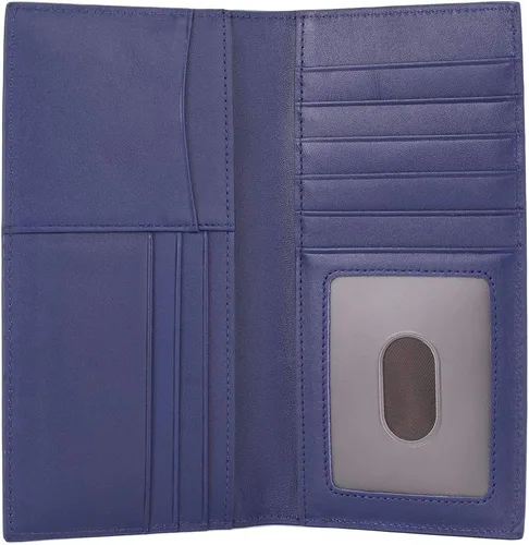 Miniatura 2 de GintaXen Cartera larga delgada de cuero con bloqueo RFID, Azul, Slim