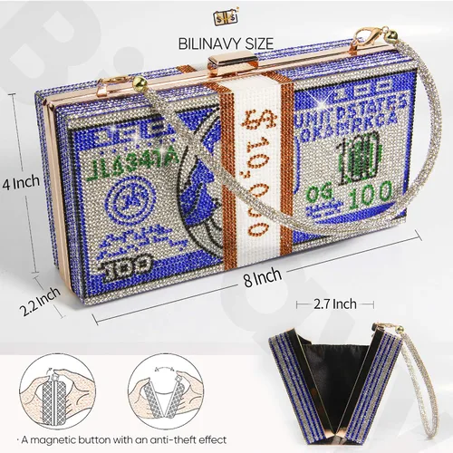 Miniatura 2 de Monederos de mano para mujer, monederos de mano de cristal con dinero en efectivo