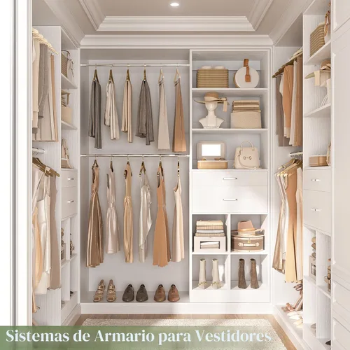 Miniatura 8 de Besiost Sistema de Armario, Torre Organizadora de Armario de 4-8 PIES con 2 Cajones de Madera y Estantes, Puede Adaptarse a Sistema de Armario Blanco